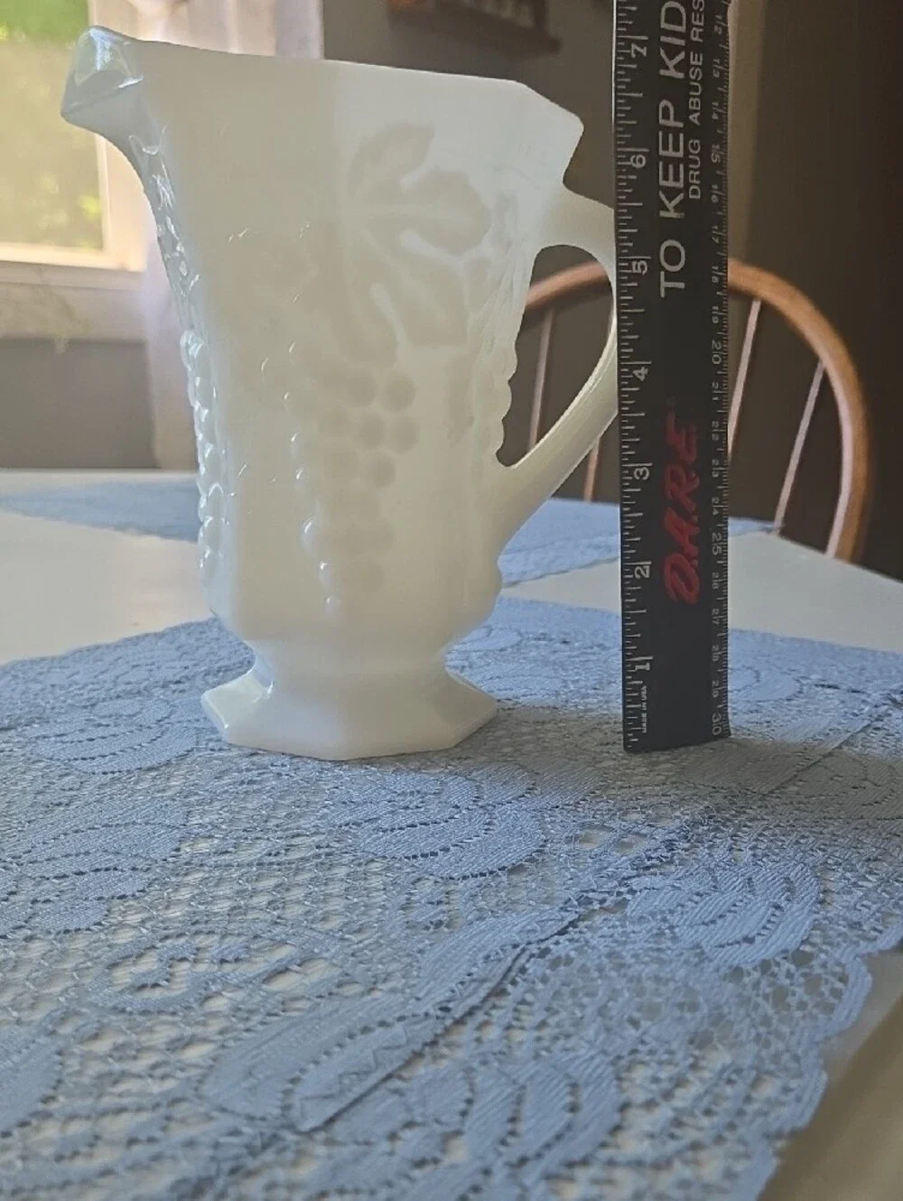 Anchor Hocking White Milk Glass Grape Pattern Pitcher